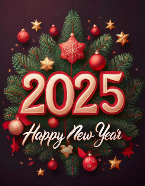 Festive Pine Branches 2025 New Year Greeting Images For Editing