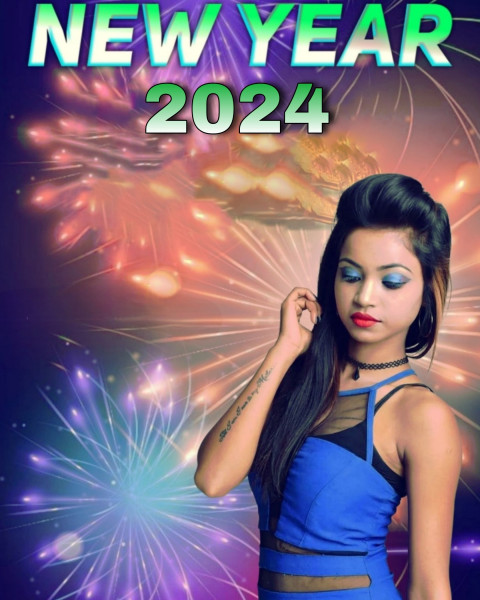 Firework 2024 New Year Girl Photo Editing Background Full HD Image