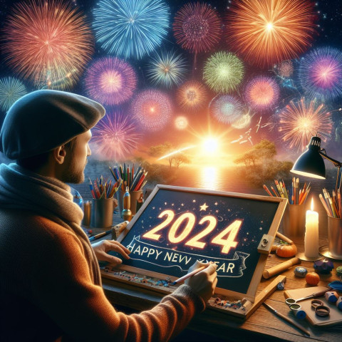 Firework New Year Wishes 2024 Wallpaper Downlaod HD