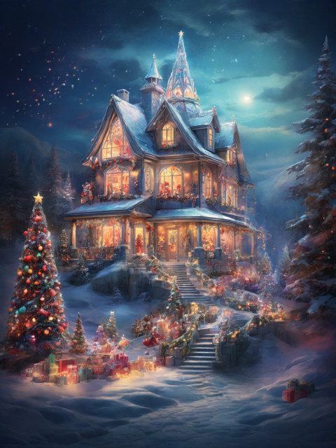 Free Background In the Dazzling image of a Modern Christmas House