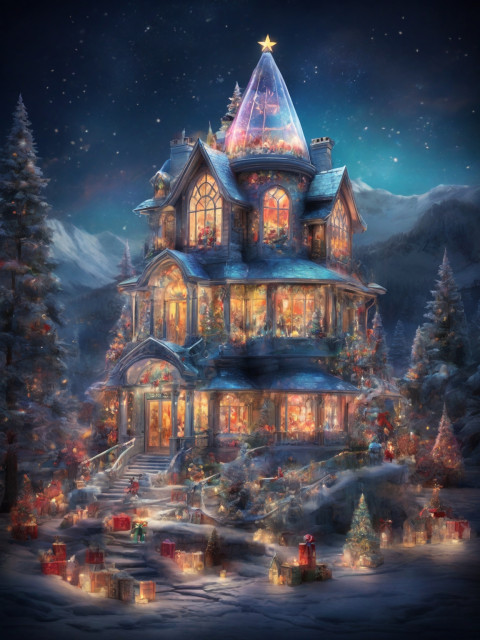 Free Background In the Dazzling image of a Modern Christmas House