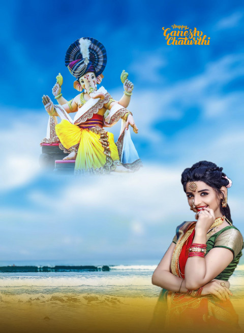 Ganesh Chaturthi With Girl Ganpati Bappa HD Background For PicsArt Img