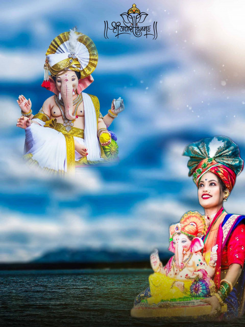 Ganesh Chaturthi With Girl Ganpati Bappa HD Background For PicsArt New