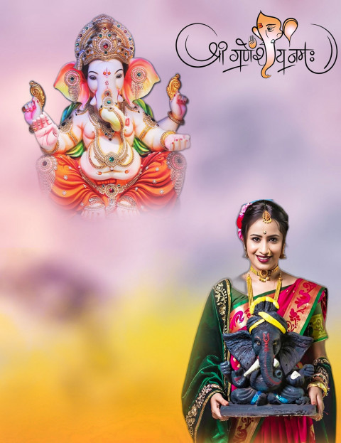 Ganesh Chaturthi With Marathi Girl CB Picsart Editing Background