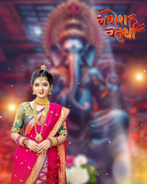 Ganesh Utsav Photoshop Background HD With Girl For Editing Pics