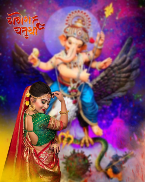 Ganesh Utsav Photoshop Backgrounds With Girl For Editing Pics