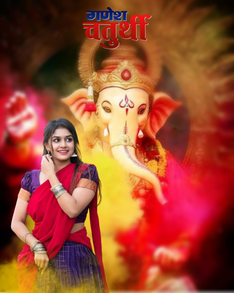 Ganesh Utsav Photoshop CB Background With Girl For Editing Pics