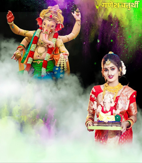Ganpati Bappa Morya Photo Editing Background With Girls