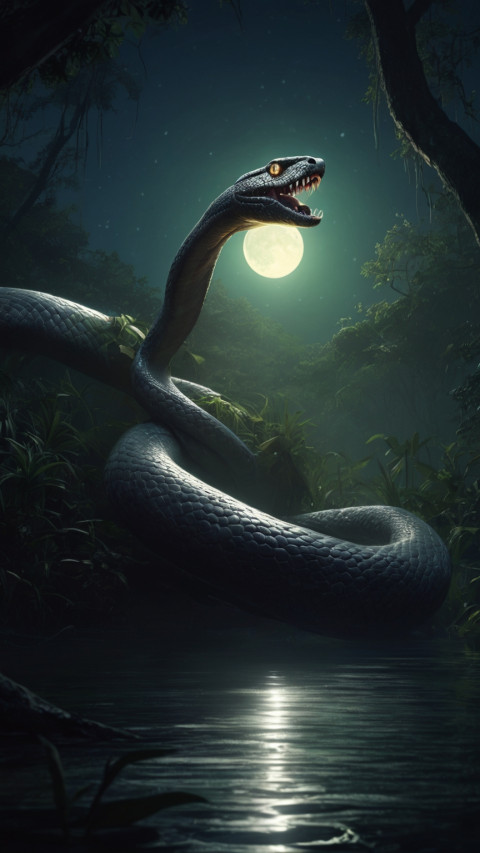 Giant snake creature emerging from water jungle wallpaper free