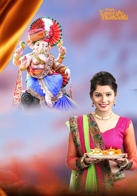 Girl Ganesh Chaturthi CB Picsart Editing Background Full HD