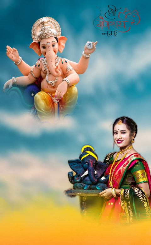 Girl In Saree Ganesha Chaturthi CB Picsart Editing Background HD New