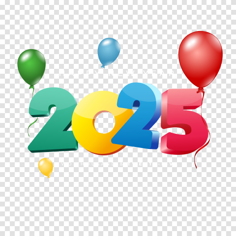 Happy 2025 with Colorful Balloons 3D Design