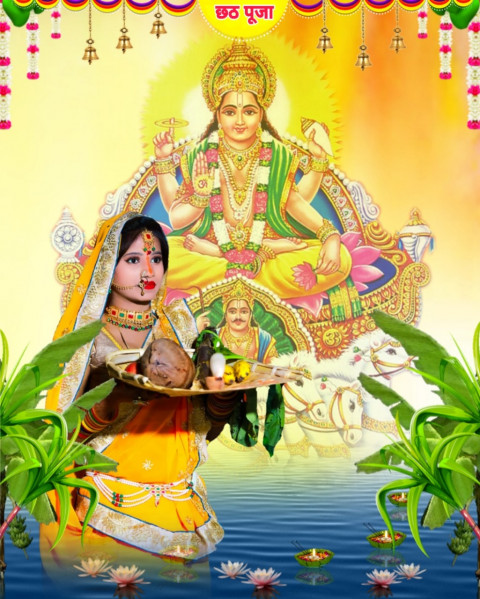 Happy Chhath Background HD With Girls For CB Photo Editing