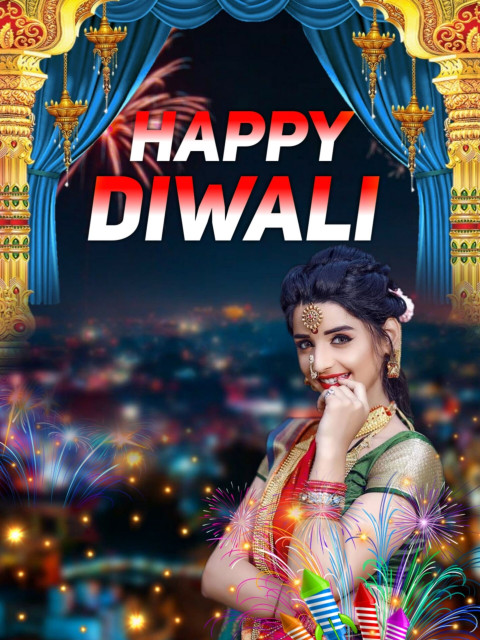 Happy Diwali Cute Girls Red Sharee CB Background for PicsArt