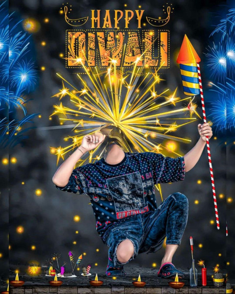 Happy Diwali Face Cut Boy Images HD Firework background