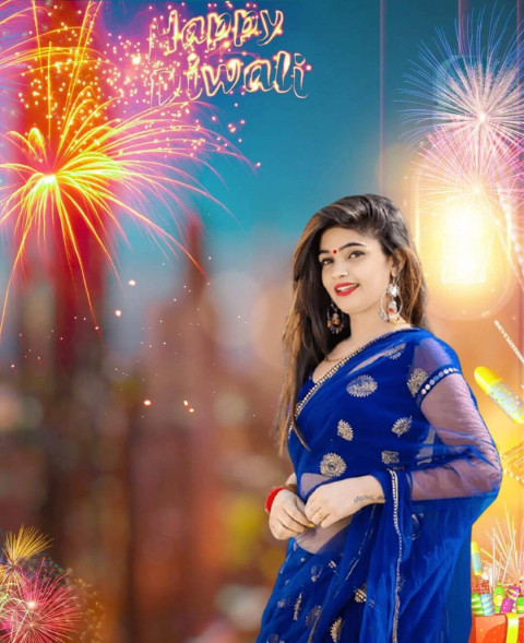 Happy Diwali HD Free Background With Cute Girl for Editing