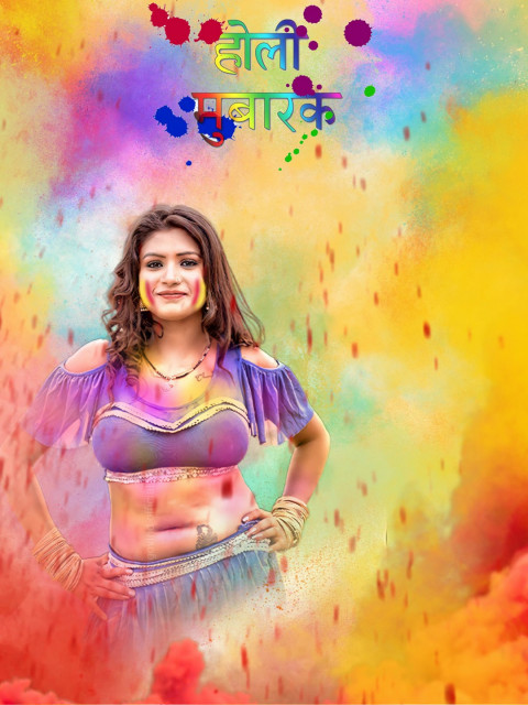 Happy Holi Colorful CB Background with Girl