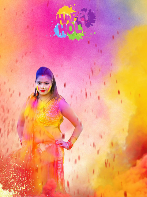 Happy Holi Colorful CB Background with Girl New