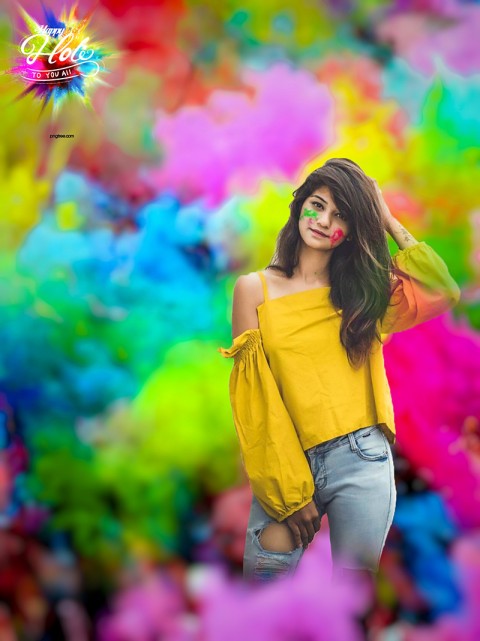 Happy Holi HD Background With Girls