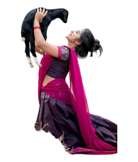 HAppy Indian Girl With Goat Free Png Vector Images HD