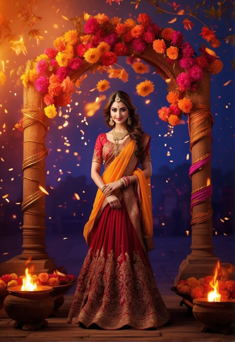 Happy Lohri Some Sort Of Fire Ceremony Background With Girl Images For Editing