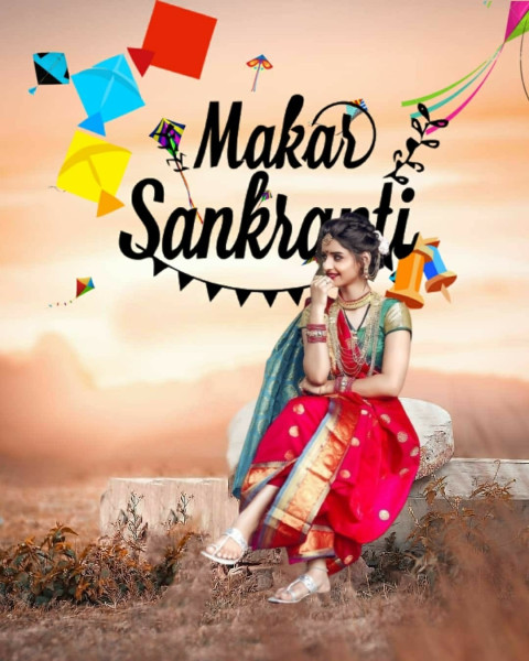 Happy Makar Sankranti CB Background Free Stock Photos With Cute Girls