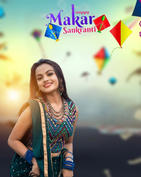 Happy Makar Sankranti Girl Background CB For Photoshop Images