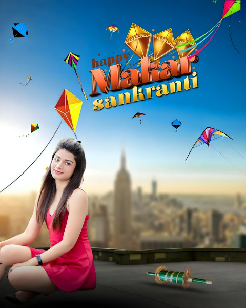 Happy Makar Sankranti Girl Background CB For Photoshop Images