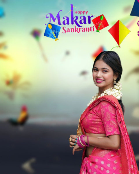 Happy Makar Sankranti Girl Background CB For Photoshop Images