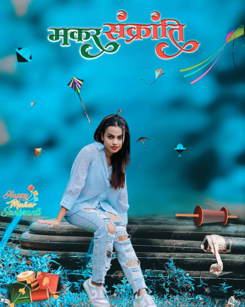 Happy Makar Sankranti Girl Background HD For CB Editing Images