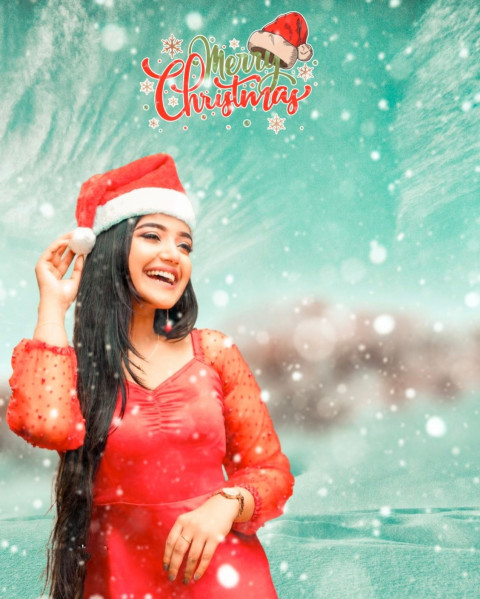 Happy Merry Christmas New Background HD With Girl Edit Photos