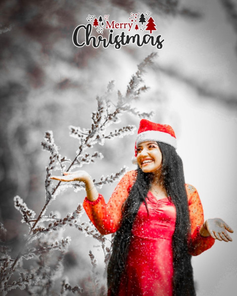 Happy Merry Christmas New Background HD With Girl Image