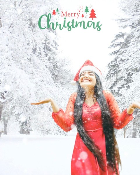 Happy Merry Christmas New Snowfoll Background HD With Girl Image