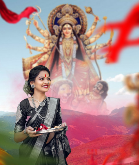 Happy Navratri Background With Girl For CB Photo Editing Free