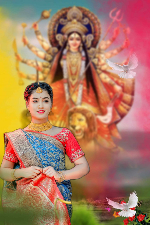 Happy Navratri Background With Girl For CB Photo Editing Img