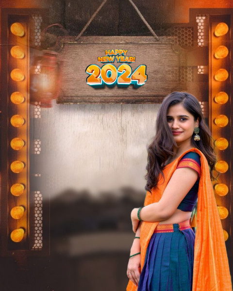 Happy New Year 2024 Background CB With Girl For HD Photo Editing