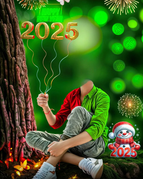 Happy New year Sitting Photo Editing Background 2025