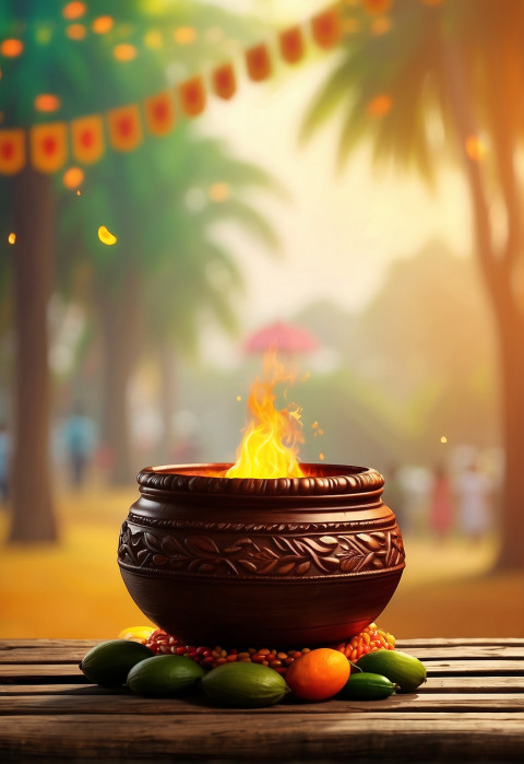 Happy Pongal Decoration Background With Flowers For Editing CB