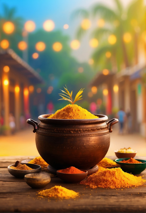 Happy Pongal Decoration Background With Flowers For Editing CB