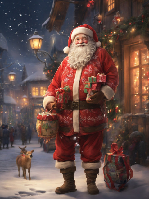 In the Heart of A Snowy Village Santa Claus Background Full HD
