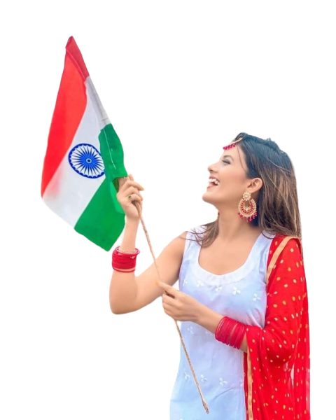 In White Drees Girl Png With Flag Free Clipart Image