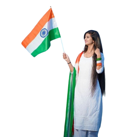 Indian Girl PNG With Indian Flag transparent Images