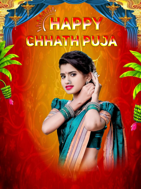 Latest Girl Happy Chhath Puja CB Background for PicsArt Editing