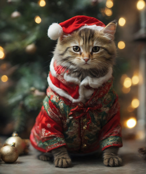 Little Cat in A Christmas Outfit Background New Wallpaper Free Pic