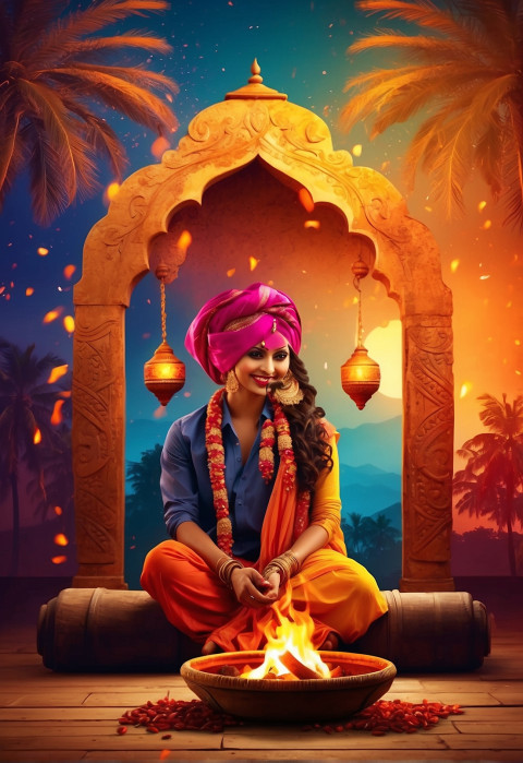 Lohri Celebration Fire Vector Illustration Background For Editing pic