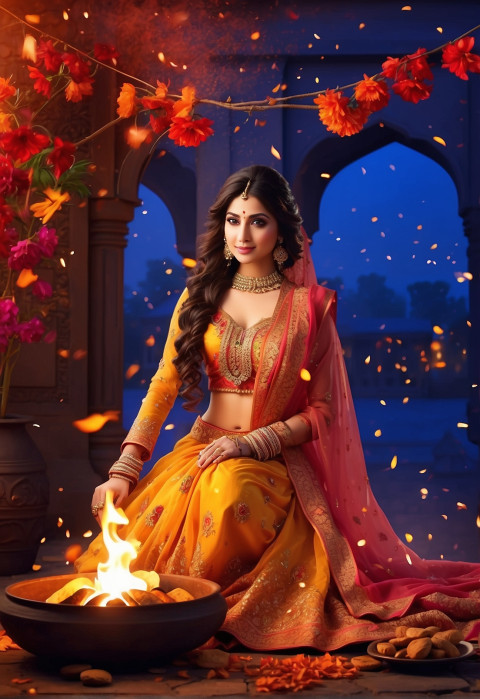Lohri Celebration Fire Vector Illustration Background For Editing