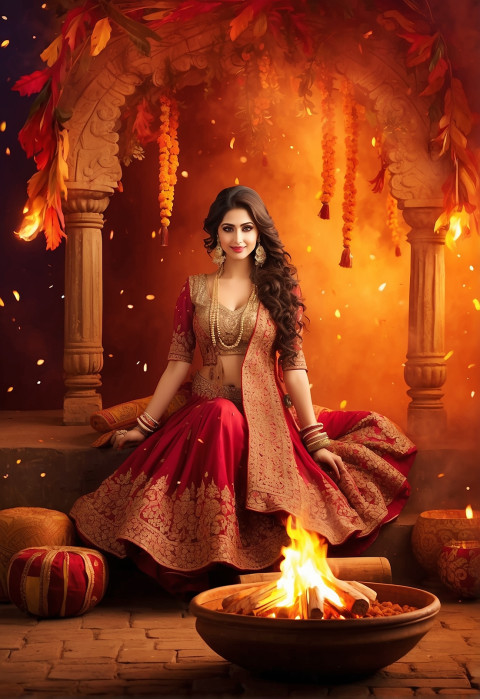 Lohri Celebration Fire Vector Illustration Background For Editing