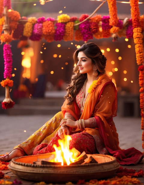 Lohri Some Sort Of Fire Ceremony Background With Girl Images For Editing