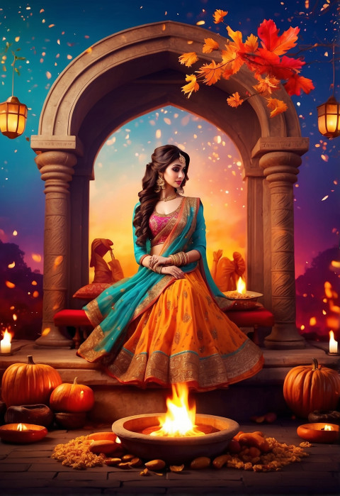Lohri Some Sort Of Fire Ceremony Background With Girl Images For Editing pic