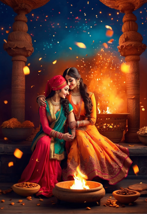 Lohri Some Sort Of Fire Ceremony Background With Girls Images For Editing